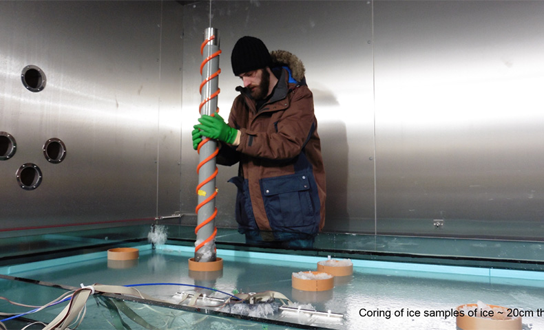 Coring of ice samples 20 cm thick