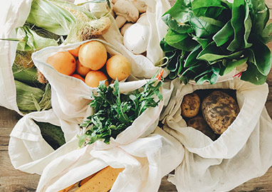 groceries in sustainable cotton bags